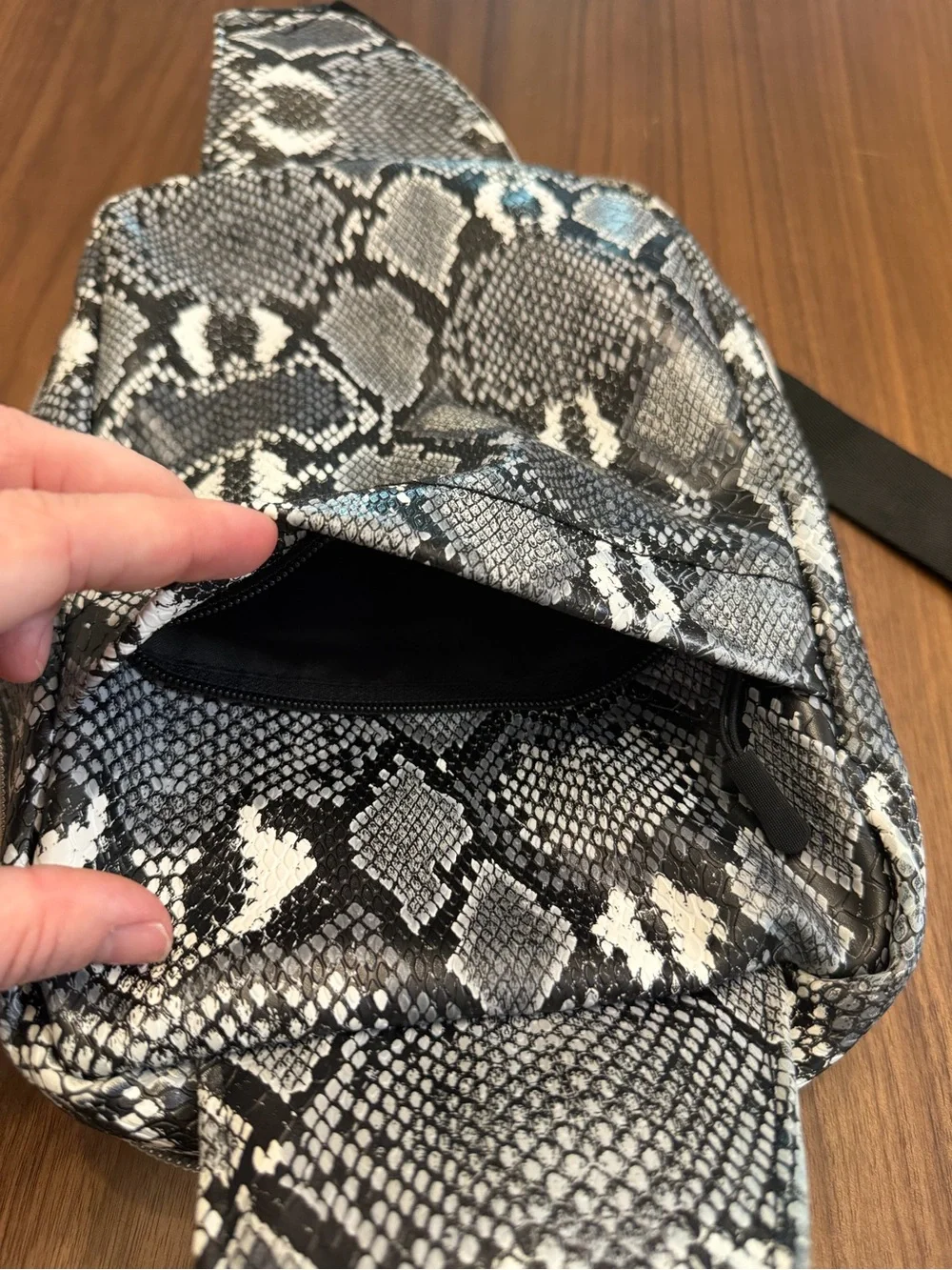 Tushbaby The Pack Snake Print Crossbody Baby Bag in Black & Gray
